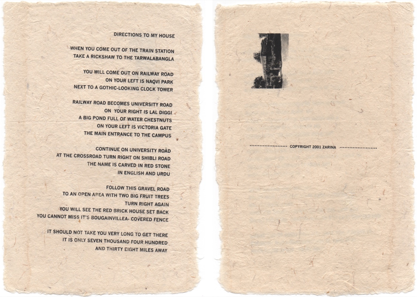 Directions to My House, 2001, by Zarina