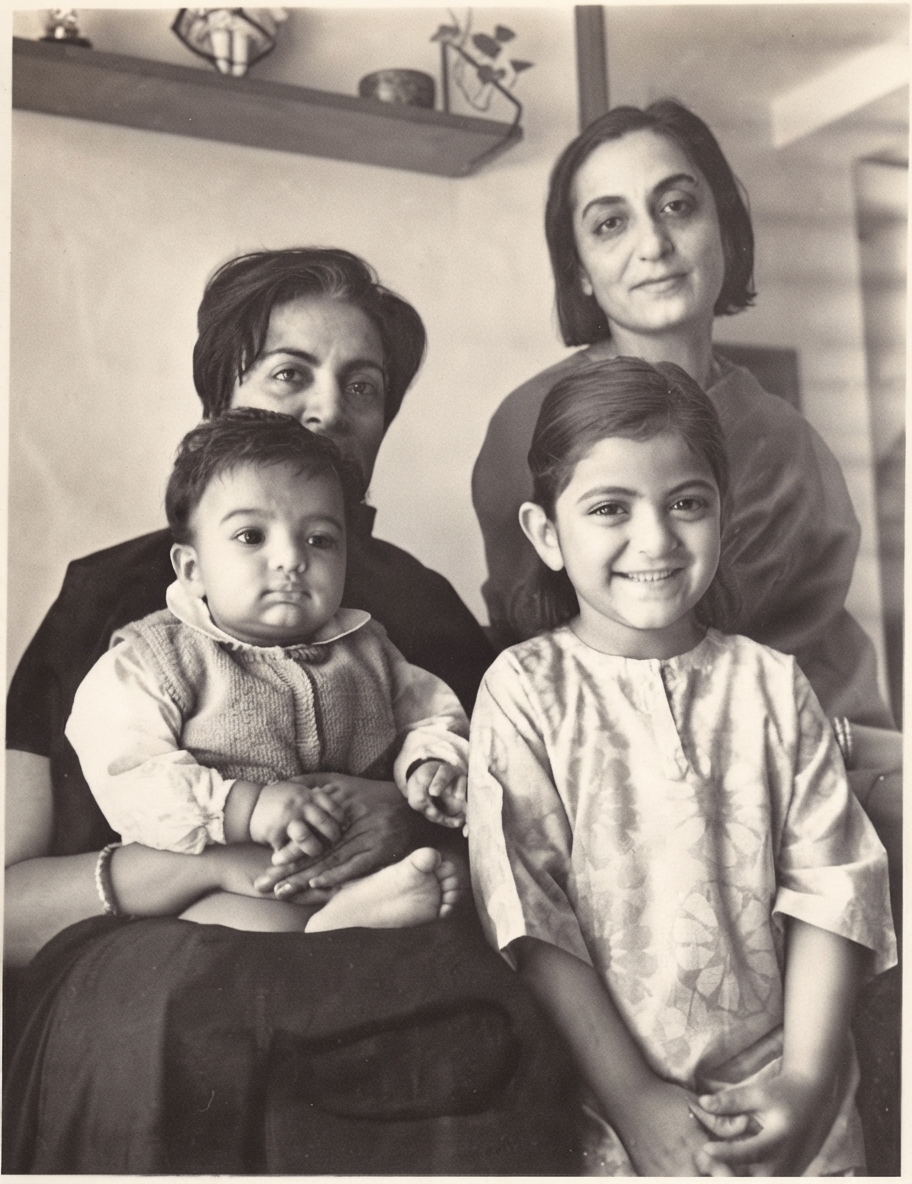 Zarina holding Imran and Rani with Saima