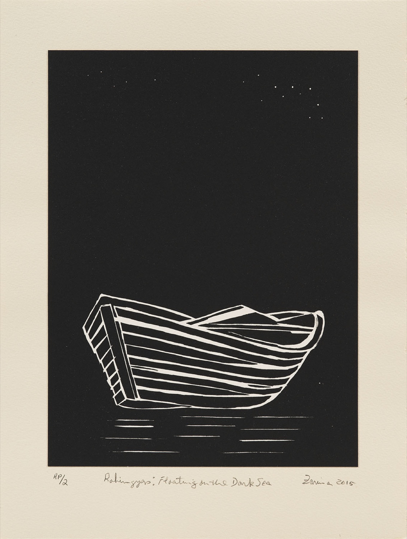 Rohingyas: Floating on the Dark Sea, 2015, by Zarina